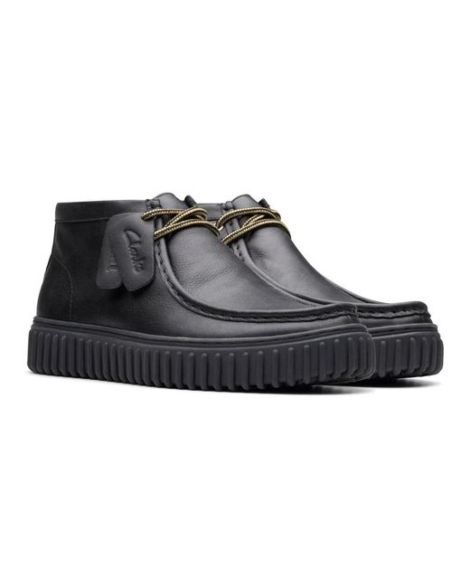 Clarks Schoenen ,Zwart ,Leer Wallabee Enkellaars in het Black voor heren