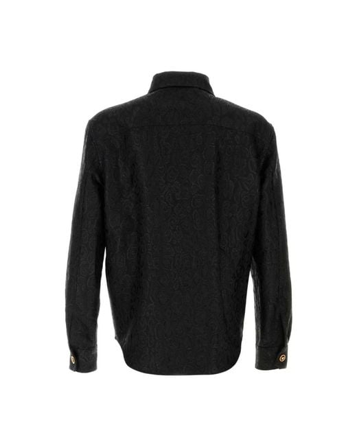 Versace Jassen ,Zwart ,Wol Leopard Jacquard Overshirt in het Black voor heren
