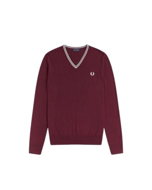 Fred Perry Purple V-Neck Knitwear for men