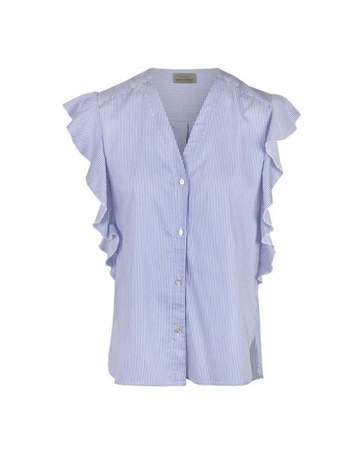 ALESSIA SANTI Poplin V-Hals Mouwloze Blouse Met Ruches in het Blue