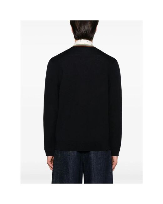 Paul Smith Truien & Vesten ,Blauw ,Blauwe V-Hals Trui Geribbelde Boorden in het Black voor heren