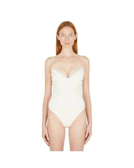 Almond swimsuit with fine straps Ziah de color White