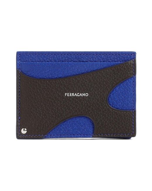 Porta carte di credito in pelle marrone grain di Ferragamo in Blue da Uomo