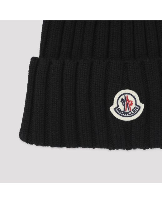 Moncler Black Rippstrick-Bommelmütze