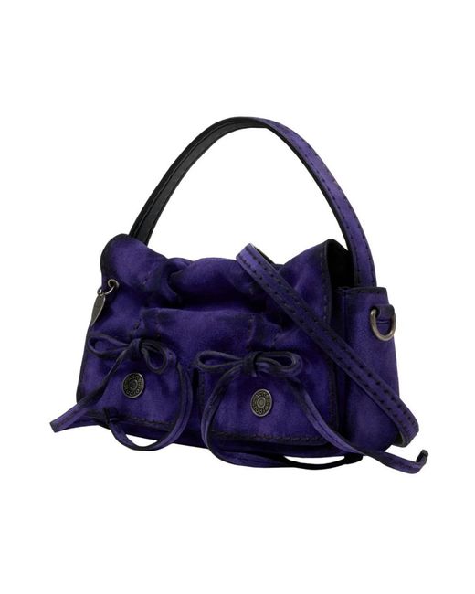 Acne Multipocket Micro Crossbody Suede Bleached in het Blue