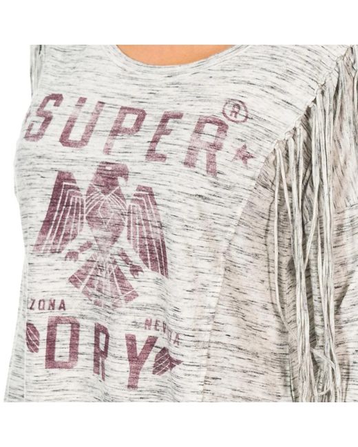 Superdry Ronde Hals Kant Detail Lange Mouw Jersey in het Gray