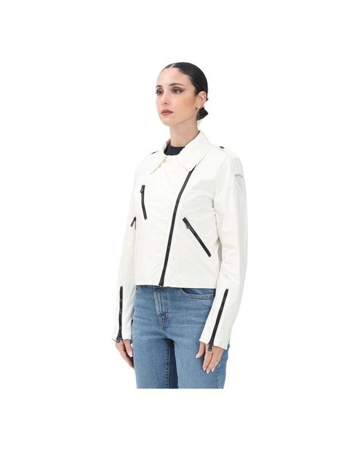 Blauer Blue Weiße Windjacke Mit Asymmetrischem Reißverschluss