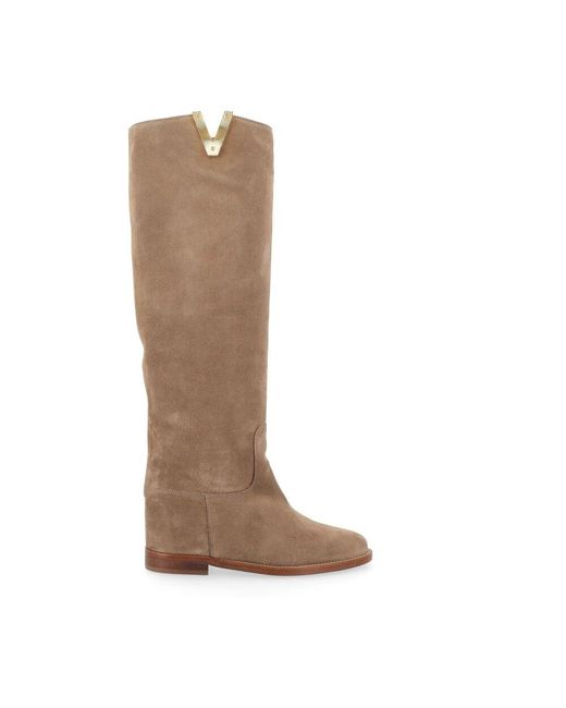 Via Roma 15 Brown Champagner Velours Stiefel