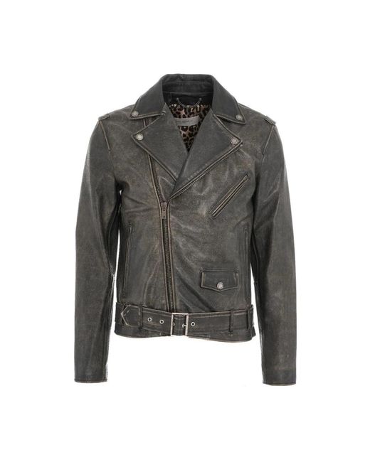 Golden Goose Deluxe Brand Gray Leather Jackets for men