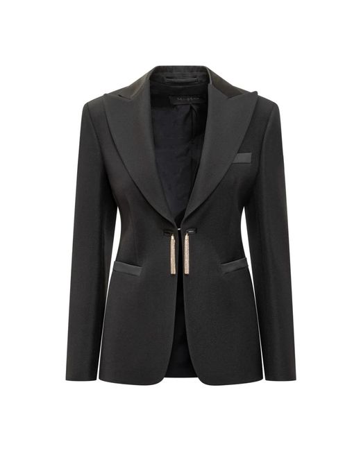 Max Mara Jassen ,Zwart ,Leer Blazer Met V-Hals in het Black