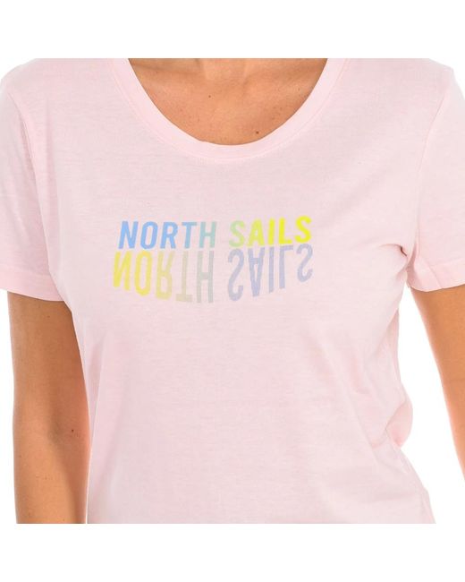 North Sails Tops ,Roze ,Katoen T-Shirt Met Korte Mouwen En Geribbelde Hals in het Pink