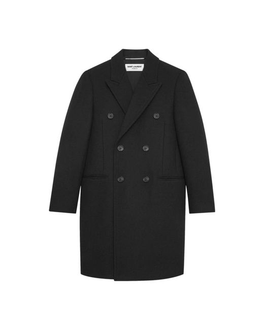 Saint Laurent Black Double-Breasted Coats for men