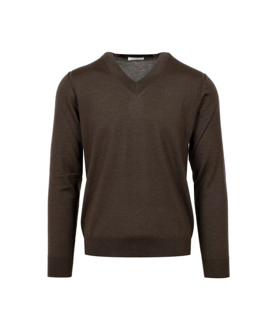 Paolo Pecora Woll v-ausschnitt pullover mit geripptem saum in Brown für Herren