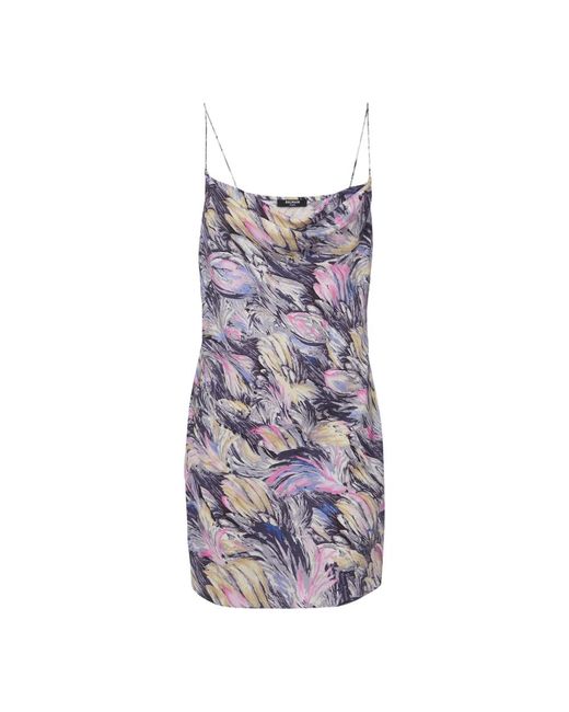 Balmain Korte Satijnen Slipdress Met Verenprint in het Purple