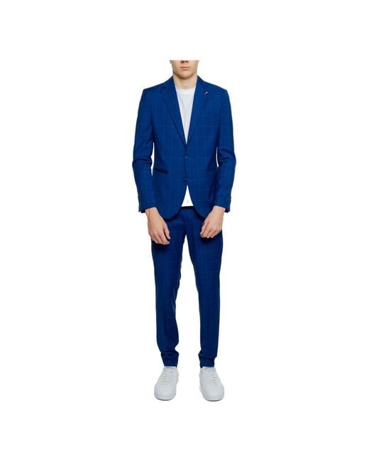 MULISH Blue Single Breasted Suits for men
