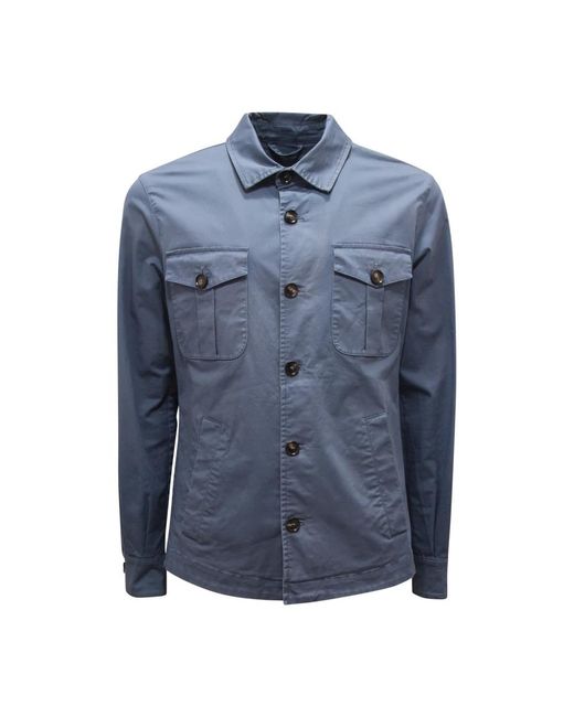 Mazzarelli Jassen ,Blauw ,Katoen Trani Overjacket Shirt Jas in het Blue voor heren