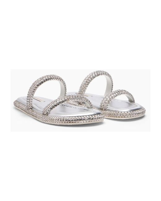 Casadei White Sirio Strass Flat Sandal