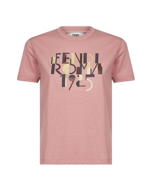 Fendi Tops ,Roze ,Katoen Roma 1925 Print T-Shirt in het Pink