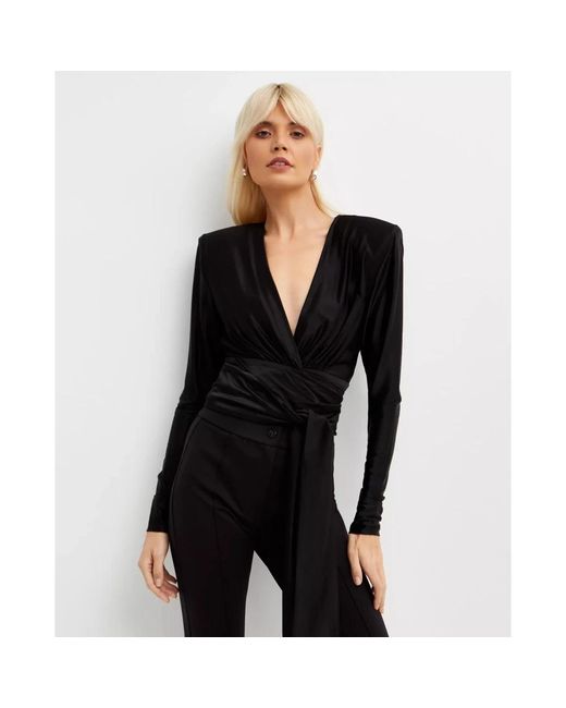 Alexandre Vauthier Overhemden ,Zwart ,Zwarte Diepe V-Hals Top Met Lange Mouwen in het Black