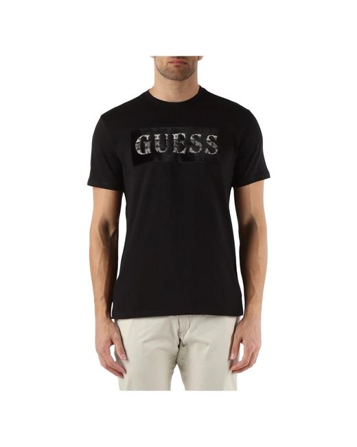 T-shirt slim fit in cotone con logo frontale di Guess in Black da Uomo