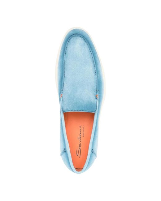 Santoni Wildleder-loafer aus leder mit gummisohle in Blue für Herren