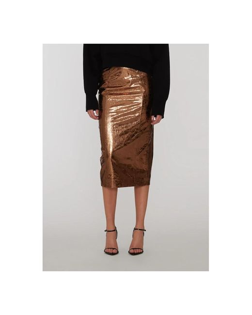 ROTATE BIRGER CHRISTENSEN Brown Texturierter Bleistiftrock