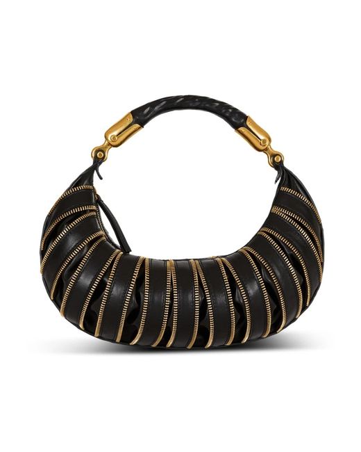 Balmain Black Mittelgroße Tasche Ebene Mit Reißverschlüssen Aus Kalbsleder