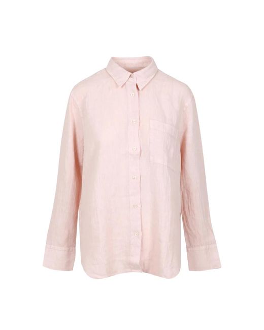 Lino colletto camicia manica lunga bottone di Roy Rogers in Pink