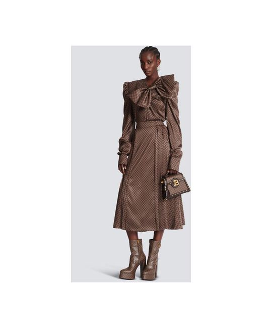 Balmain Plooirok Met Monogram in het Brown