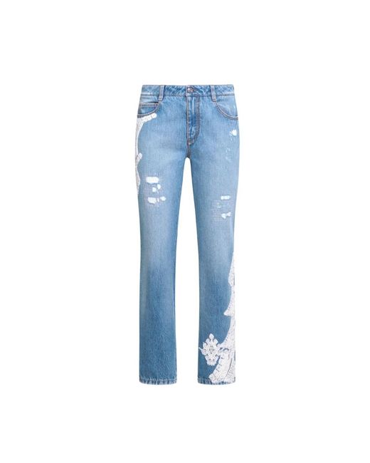 Jeans boyfriend con encaje azul claro Ermanno Scervino de color Blue