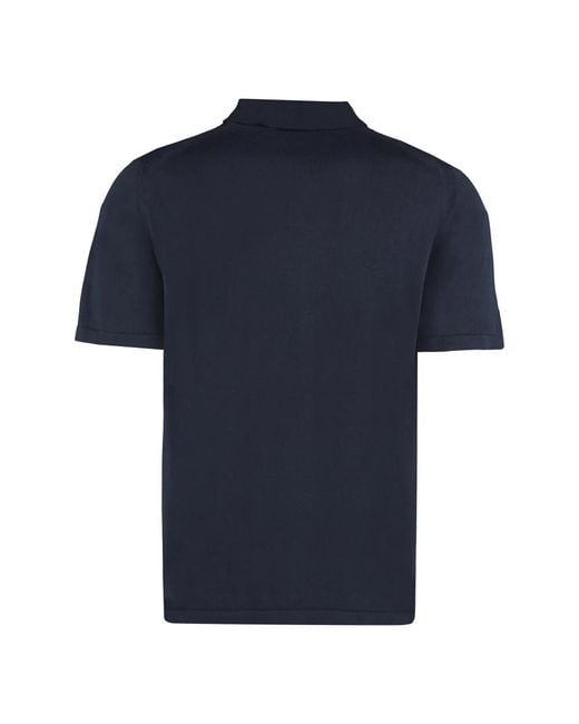THE (Alphabet) Katoenen Gebreide Poloshirt Met Zijsplitten in het Blue voor heren