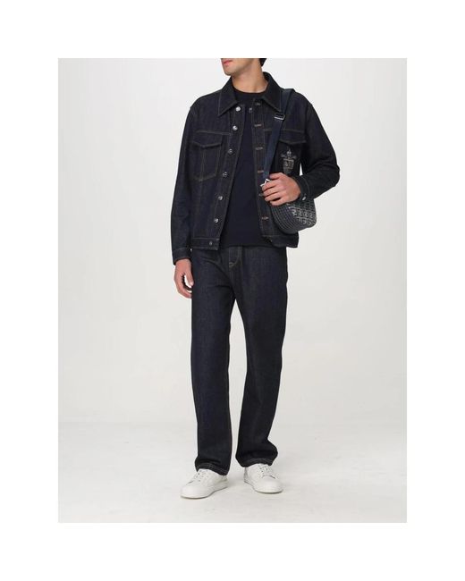 Fendi Denim Jacket Crest Embroidered in het Blue voor heren