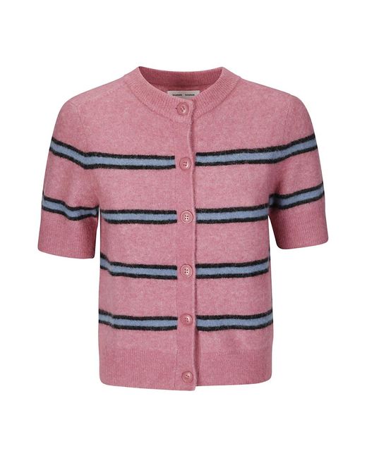 Samsøe & Samsøe Pink Gestreifter Woll-Cardigan Mit Knopfverschluss