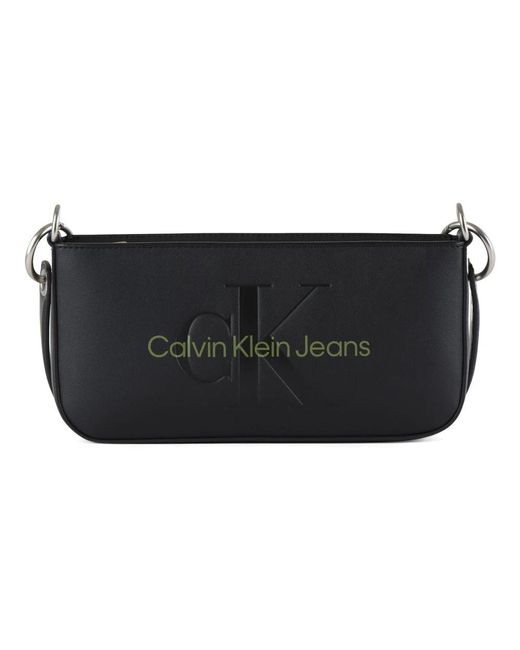 Calvin Klein Black Schultertasche aus kunstleder mit geprägtem logo