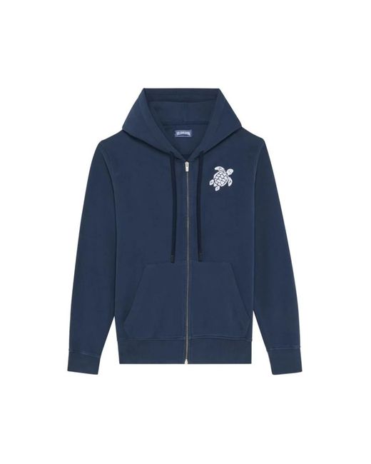 Vilebrequin Hoodies & Sweatvesten ,Blauw ,Katoen Cotton Full Zip Hoodie Big Turtle Embroidery in het Blue voor heren