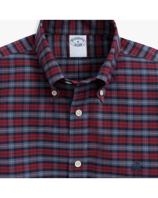 Brooks Brothers Dunkelrotes, figurbetontes, bügelfreies stretch-baumwollhemd mit button-down-kragen in Purple für Herren