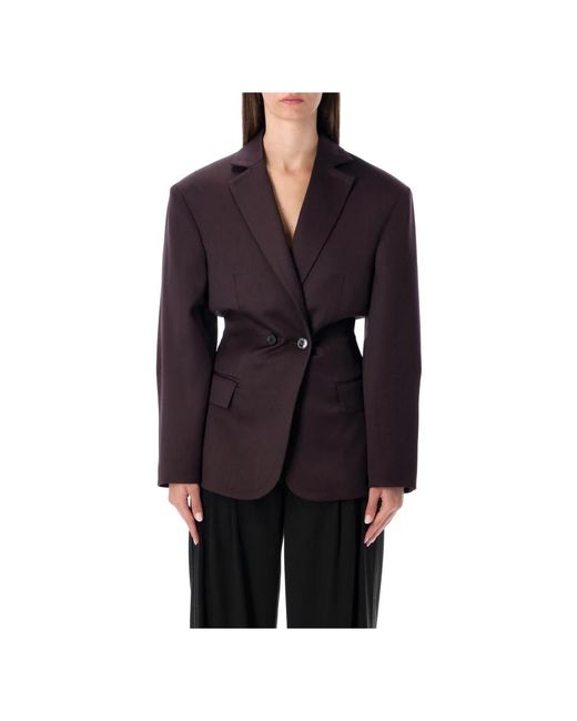 Magda Butrym Jassen ,Bruin ,Leer Bordeaux Rood Getailleerd Jasje Met Peak Revers in het Black