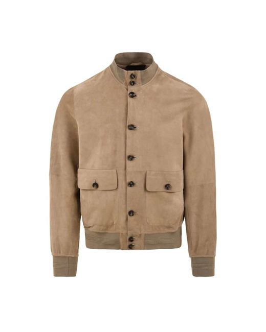 The Jack Leathers Jassen ,Bruin ,Witte Leren Jas Riverside Seamless in het Natural voor heren