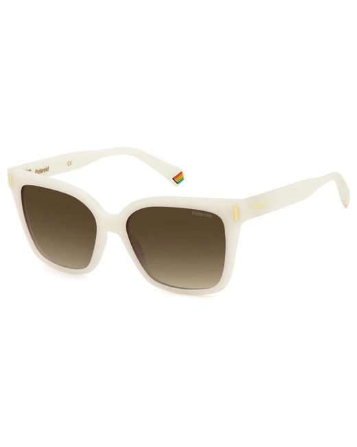 Gafas de sol blancas/marrones Polaroid de color Metallic