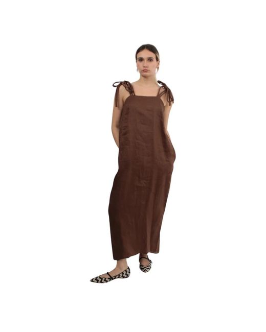 Vestido de lino marrón con cierre de cremallera Max Mara de color Brown