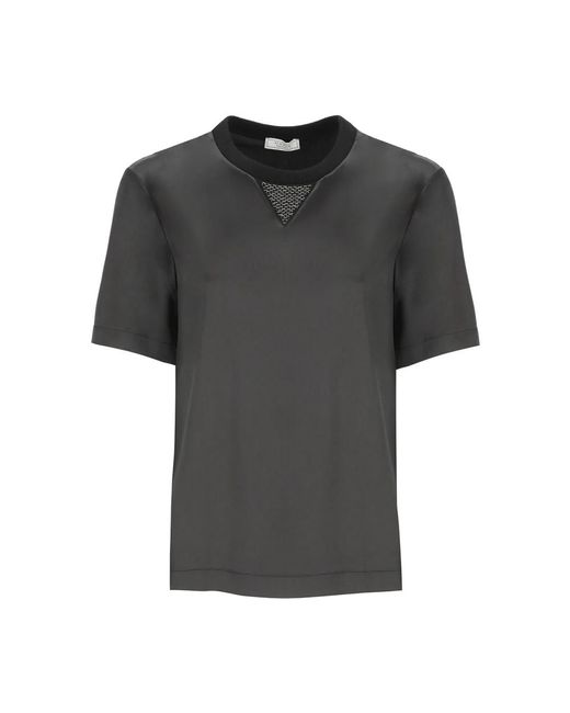 Camiseta de seda y algodón negra Peserico de color Black