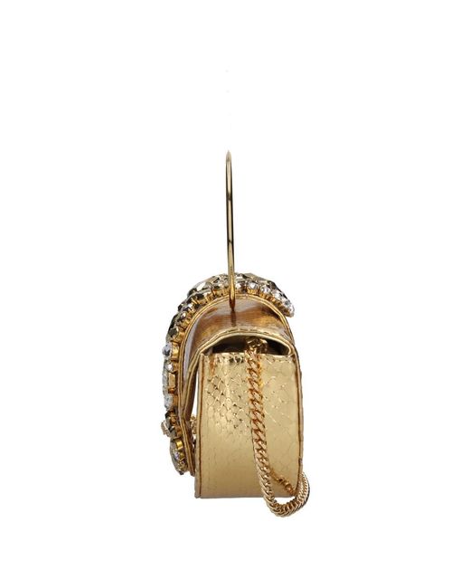 Gedebe Tassen ,Geel ,Leer Mini Brigitte Python Tas in het Metallic