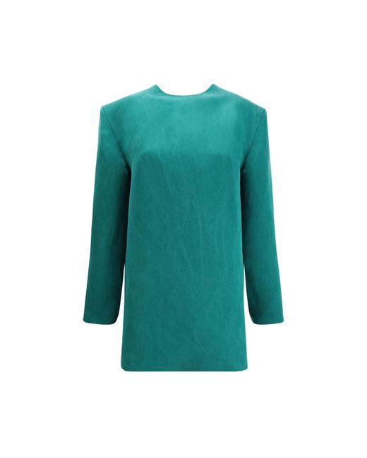 Saint Laurent Green Stonewashed Silk Satin Boxy Dress