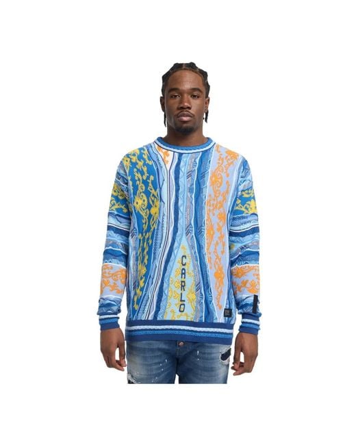 carlo colucci Blue Round-Neck Knitwear for men