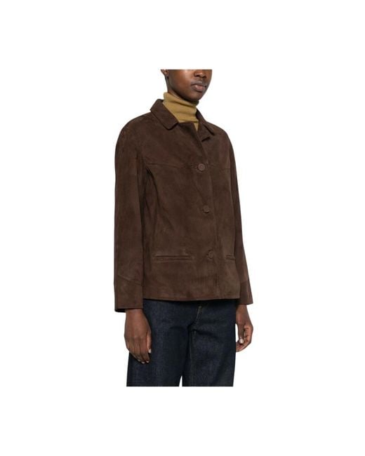 Leather Jackets Tory Burch de color Brown