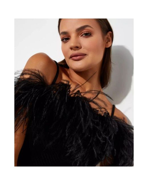 Mach & Mach Black Gefiedertes heart midi kleid