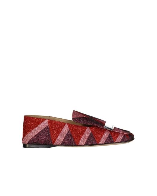 Sergio Rossi Red Glitter Loafers With Sophisticated Design And Luxurious Finish