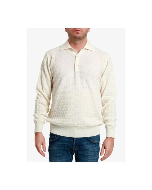 FILIPPO DE LAURENTIIS Polo Collar Basket Stitch Knit in het White voor heren