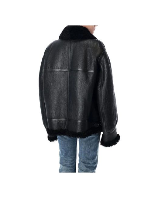 Saint Laurent Zwarte Aviator Leren Jas Buitenkleding in het Black