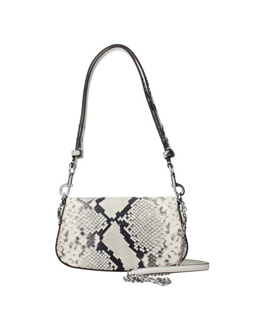 Tory Burch Metallic Weiße Leder-Schultertasche Mit Frontlogo